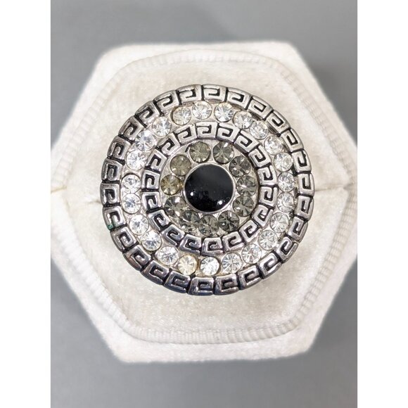 Premier Designs Cinema Ring Greek Key Crystal Cocktail Statement Size 8 - Picture 1 of 8